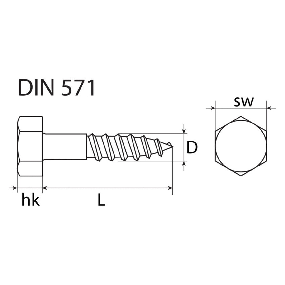 Holzschraube Sechskantkopf, Stahl feuerverzinkt, DIN 571, 7 mm: Produktansicht