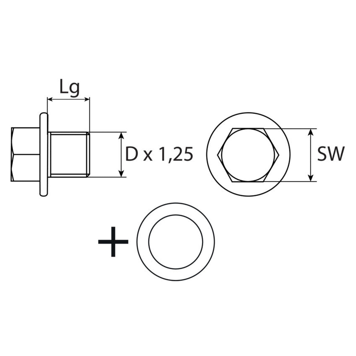 Kfz-Ölablassschraube M12 × 1,25 × 11 mit Dichtring, Stahl verzinkt: Produktansicht