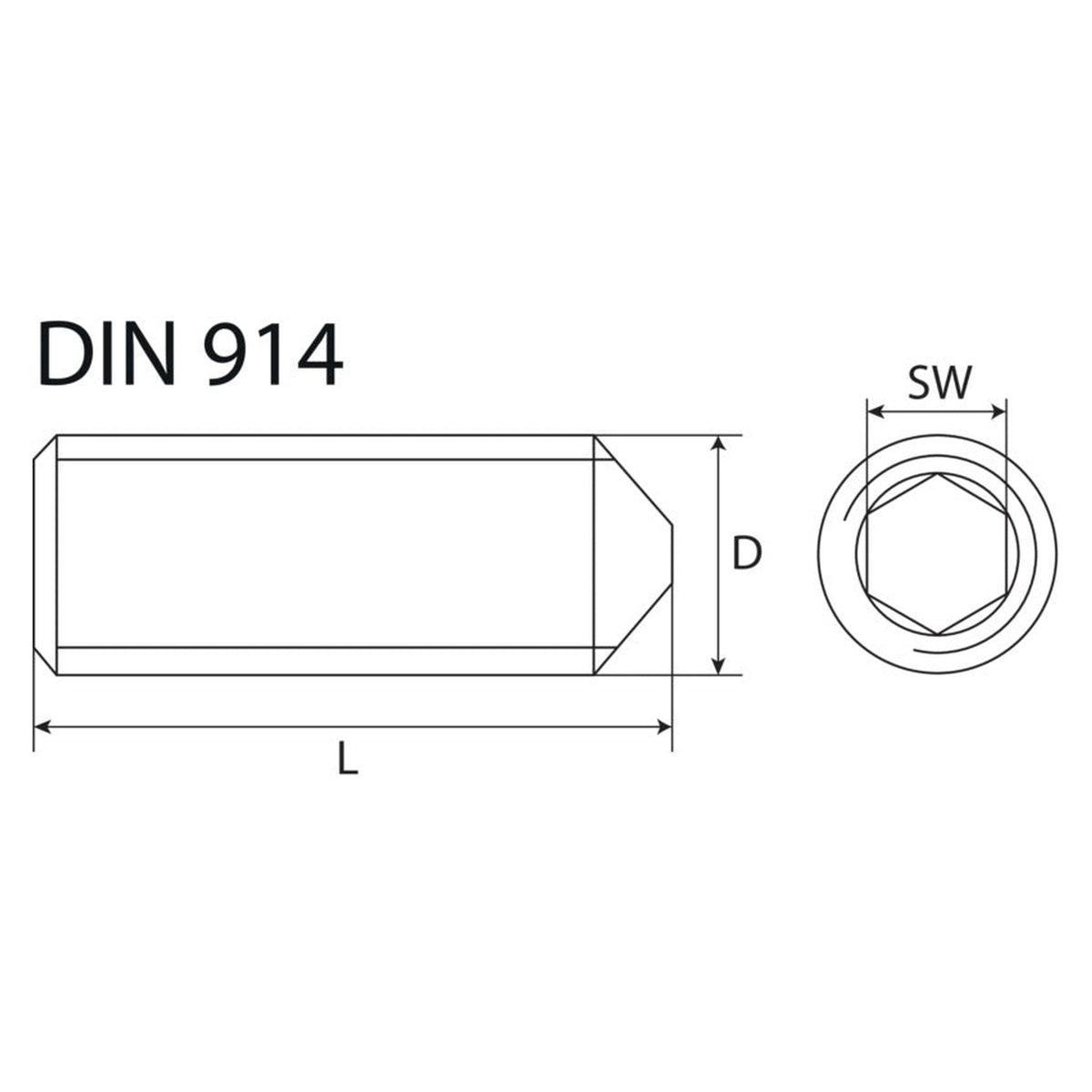 Madenschraube mit Spitze IS, Stahl blank, DIN 914, 10 mm: Produktansicht