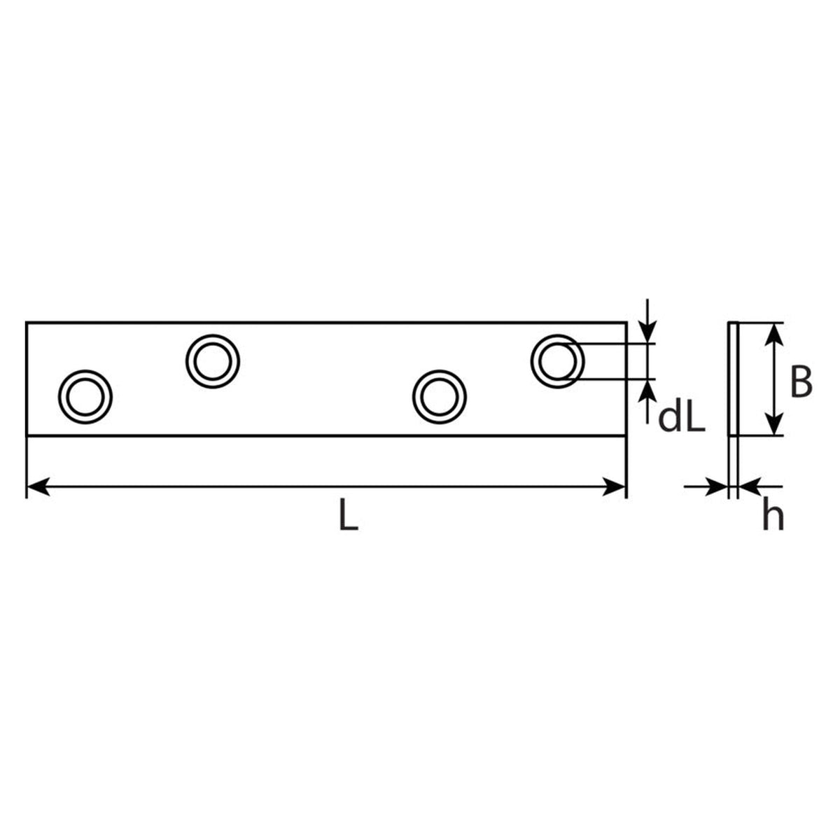 Verbindungsblech, Stahl verzinkt, 15 × 2 mm, 4 Löcher: Produktansicht