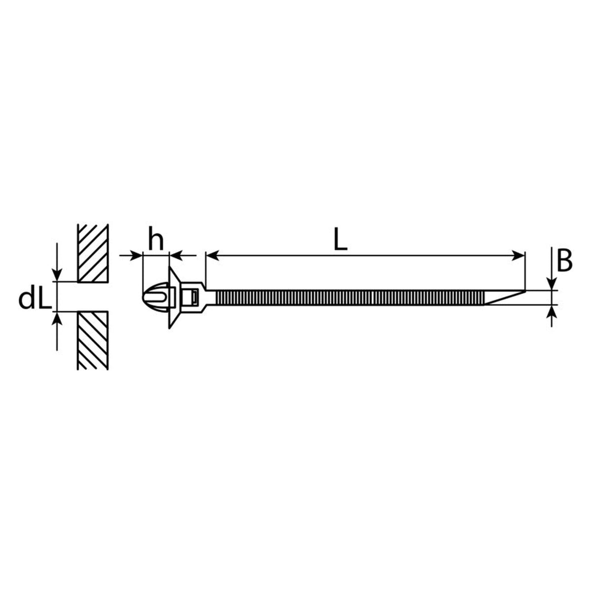 Kfz-Kabelbinder mit Fuß schwarz, 140 × 4,5 mm, Bohrung 6 mm: Produktansicht