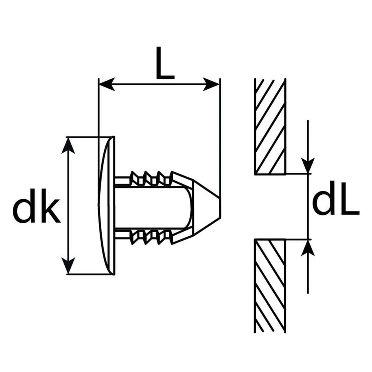 Kfz-Abdeckstopfen, dL 8 mm, L 18 mm, dk 19 mm: Produktansicht