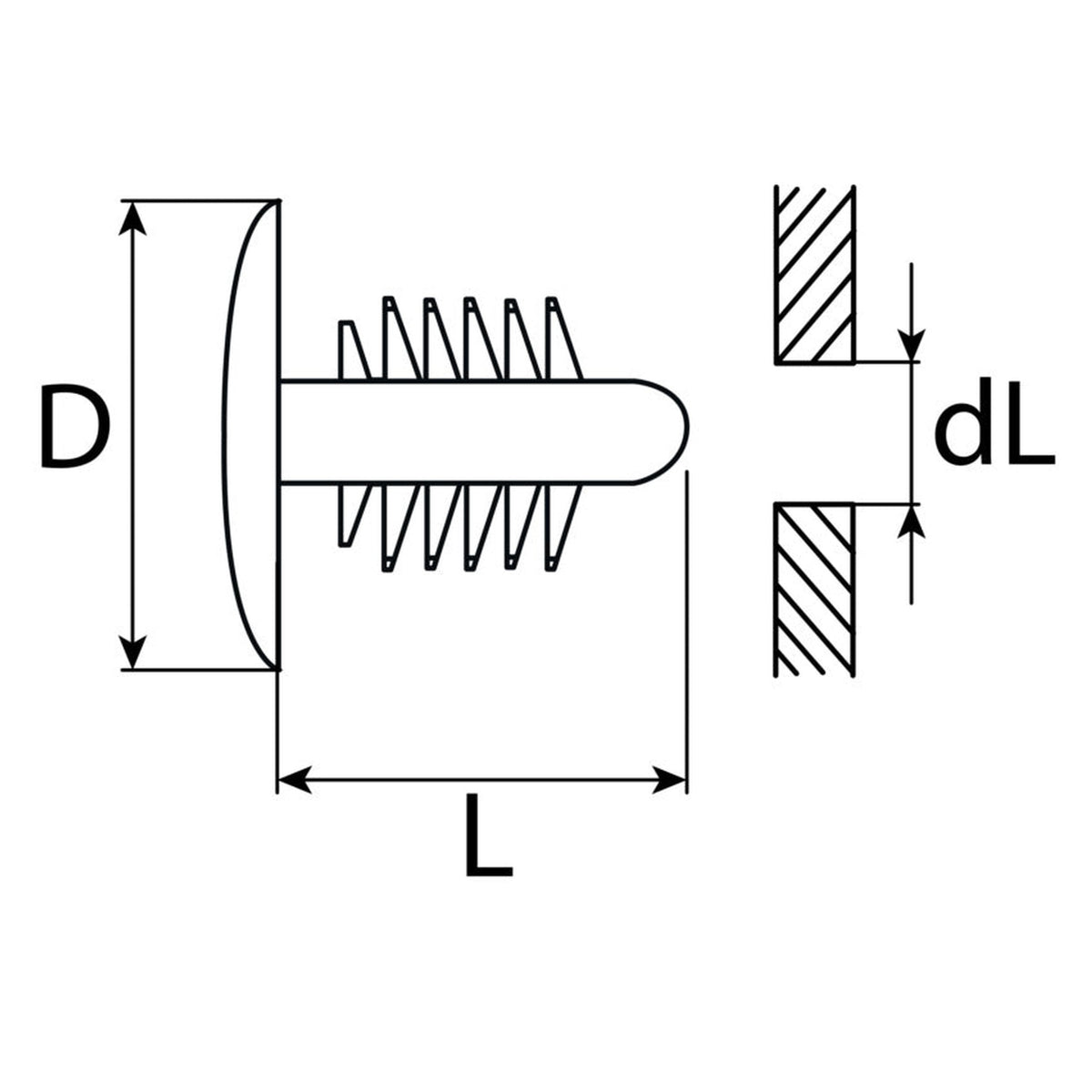 Kfz-Abdeckstopfen für Motorhauben – dL 7,6 mm, L 15 mm, dk 14 mm: Produktansicht