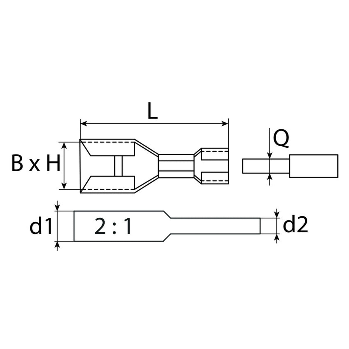 Flachsteckhülsen-Set mit Wärmeschrumpfschlauch, 2,8 mm, 4-teilig: Produktansicht