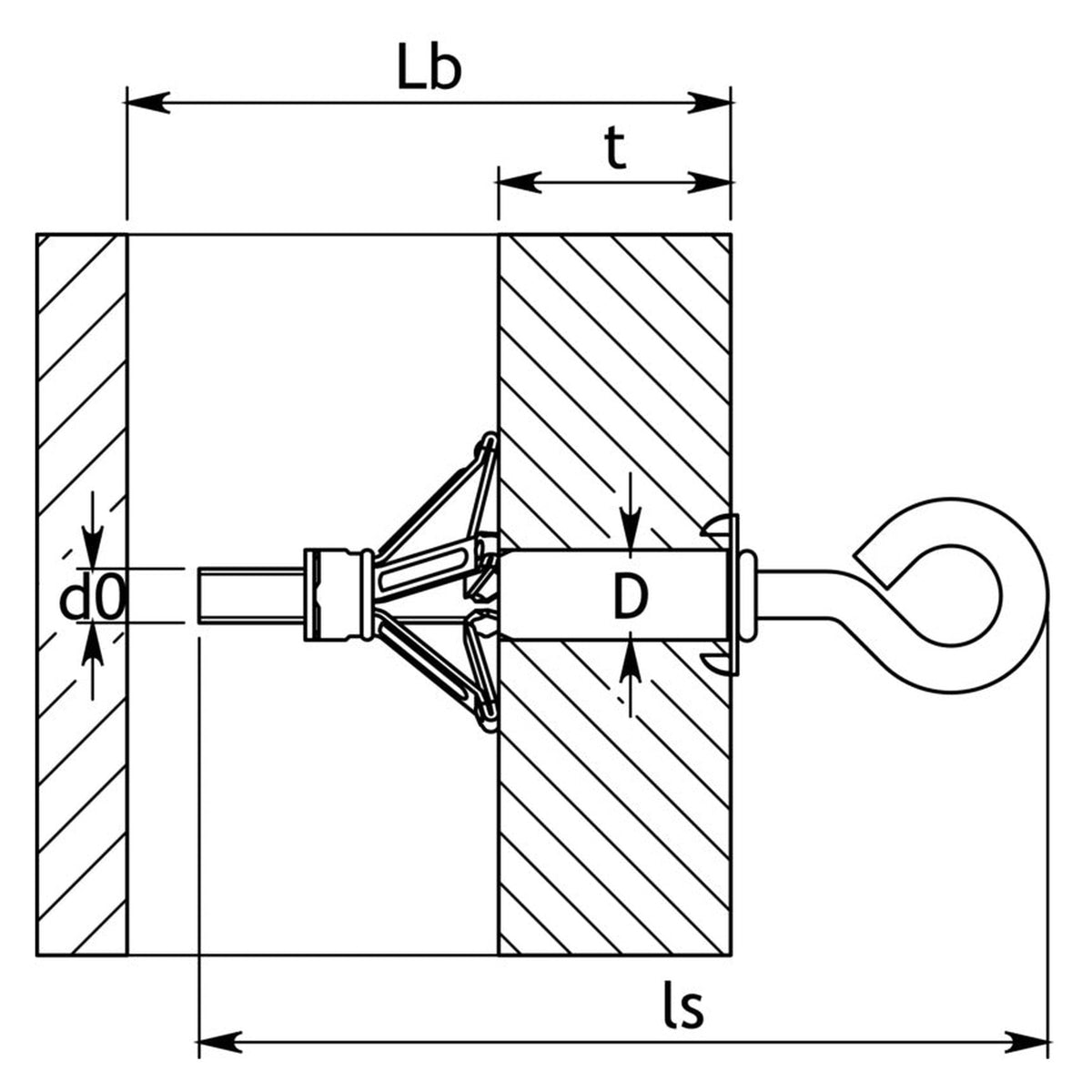 Metallhohlraumdübel mit Öse, Stahl verzinkt, M5 × 52: Produktansicht