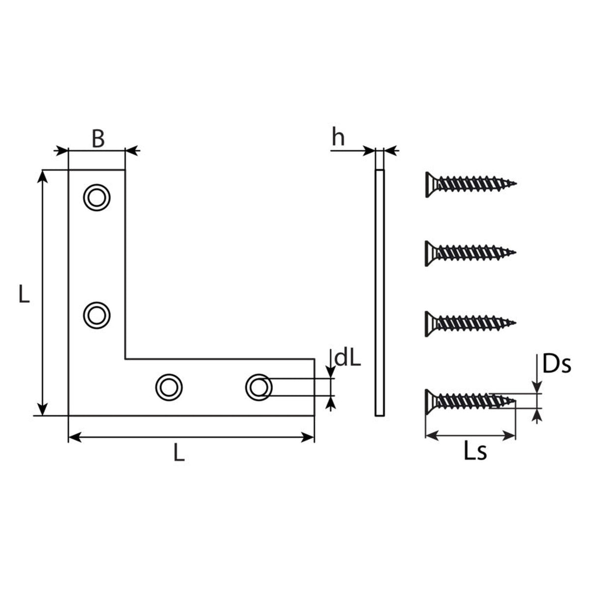 Möbelflachwinkel mit Schrauben, Stahl vermessingt, 50 × 10 × 1,3 mm: Produktansicht