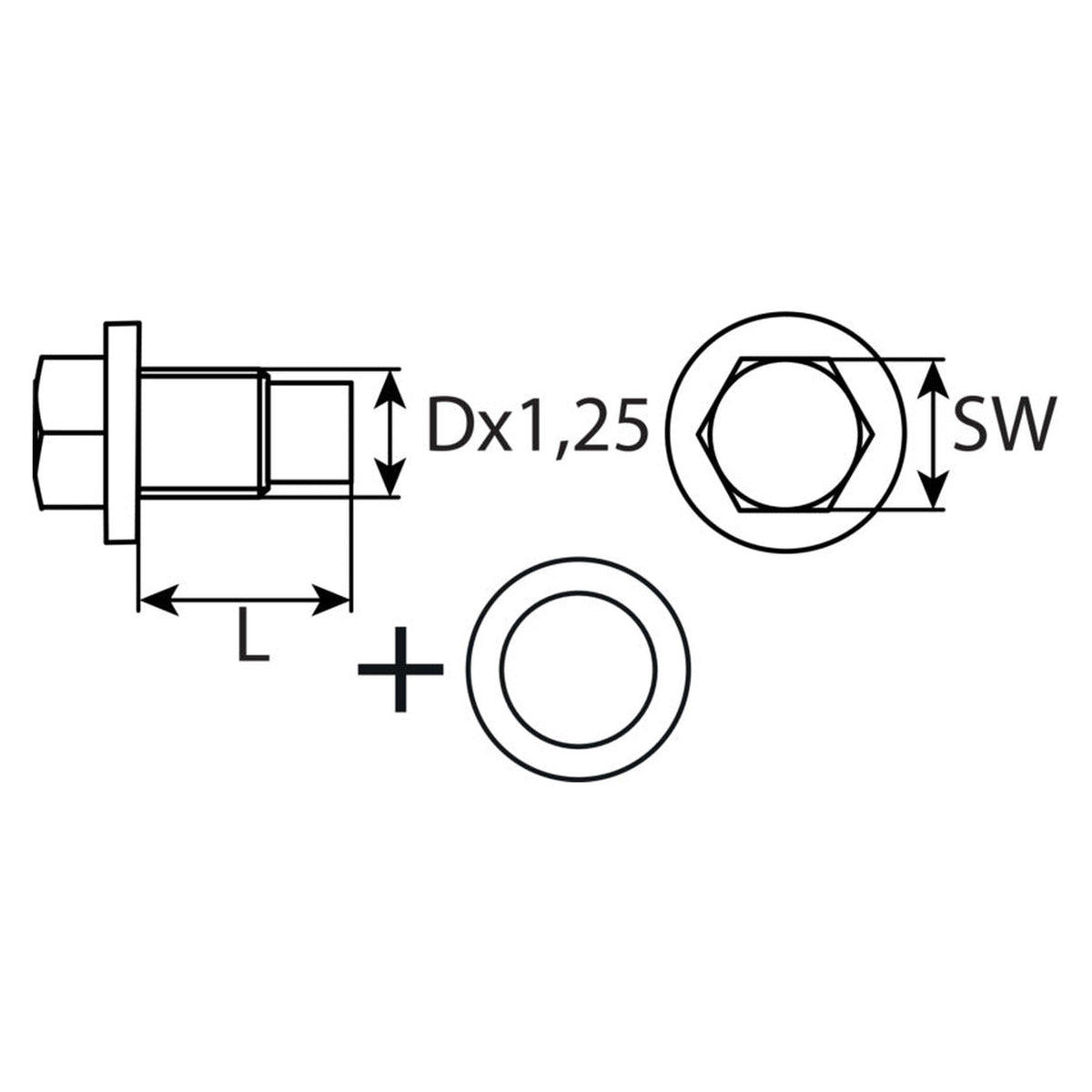 Kfz-Ölablassschraube M12 × 1,25 × 22 mit Dichtring, schwarz verzinkt: Produktansicht