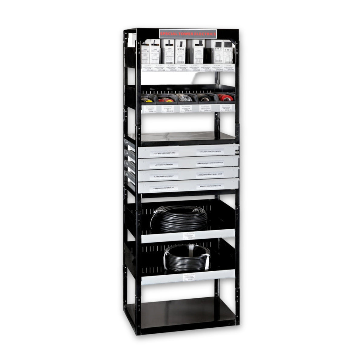 Elektro-C-Teile-Tower, schwarz, 1.620 × 540 × 360 mm: Produktansicht