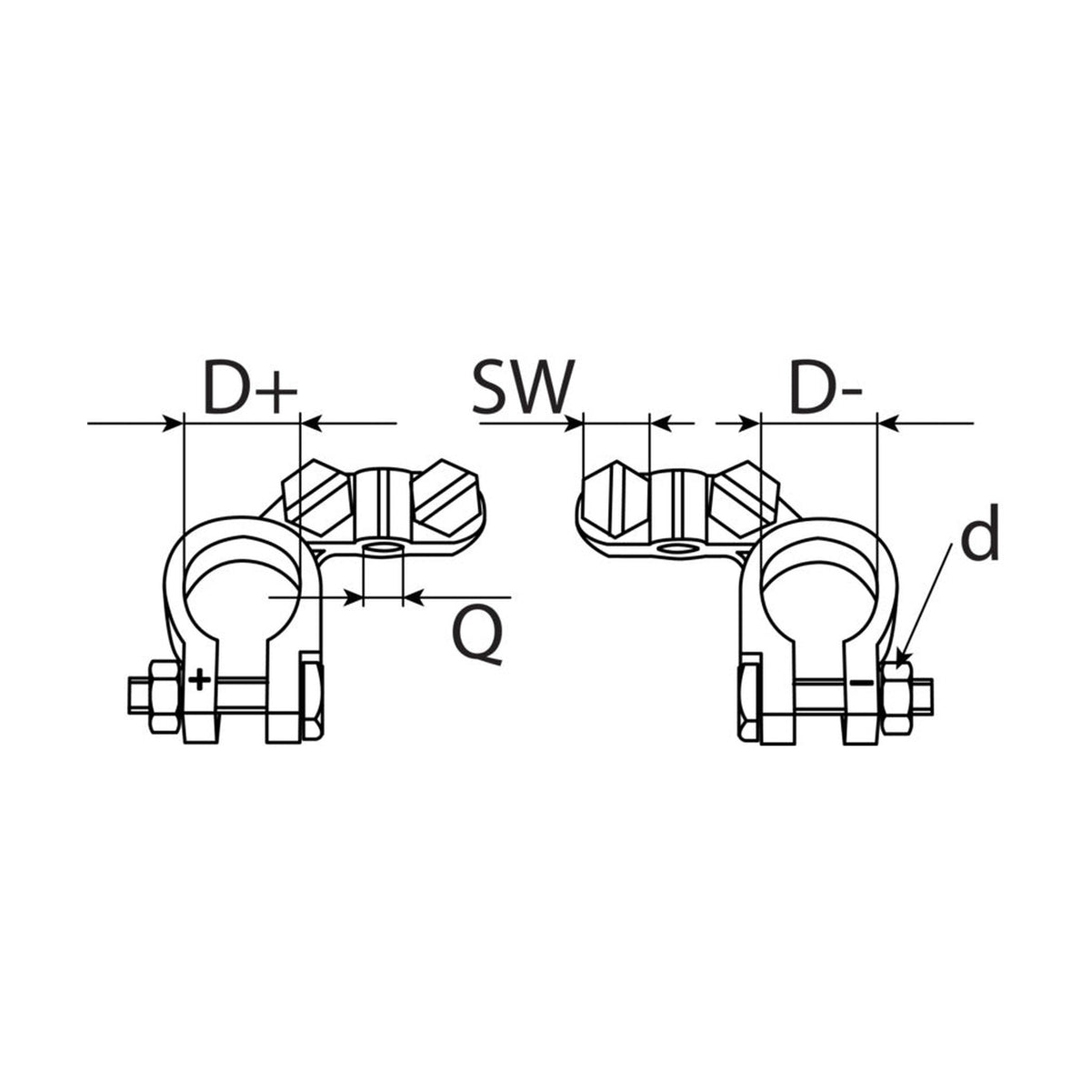 Batterieklemmen-Set Plus und Minus, Messing verzinnt, bis 50 mm²: Produktansicht