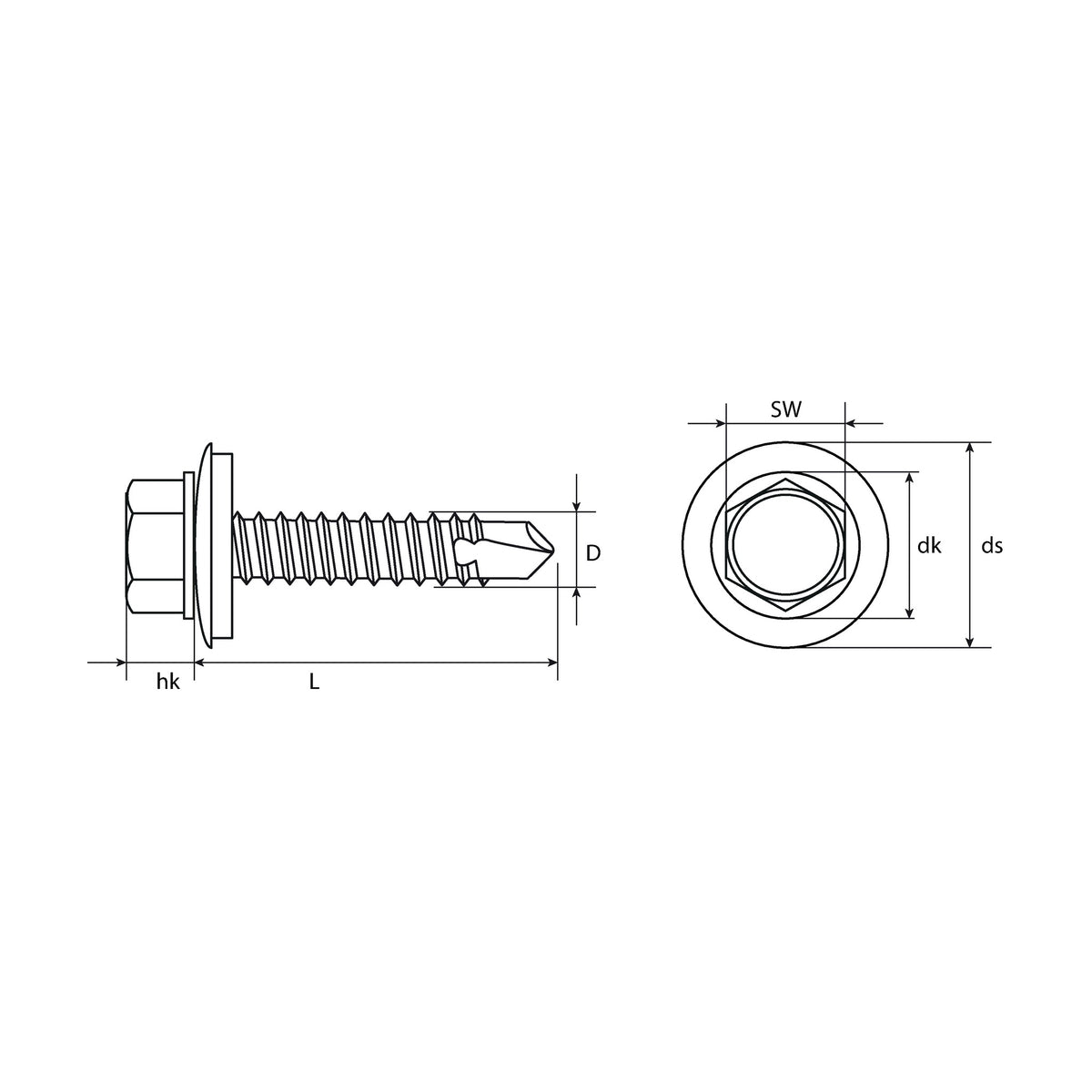 Bohrschraube Sechskantkopf mit Dichtscheibe, verzinkt, 4,8 mm, SW 8: Produktansicht