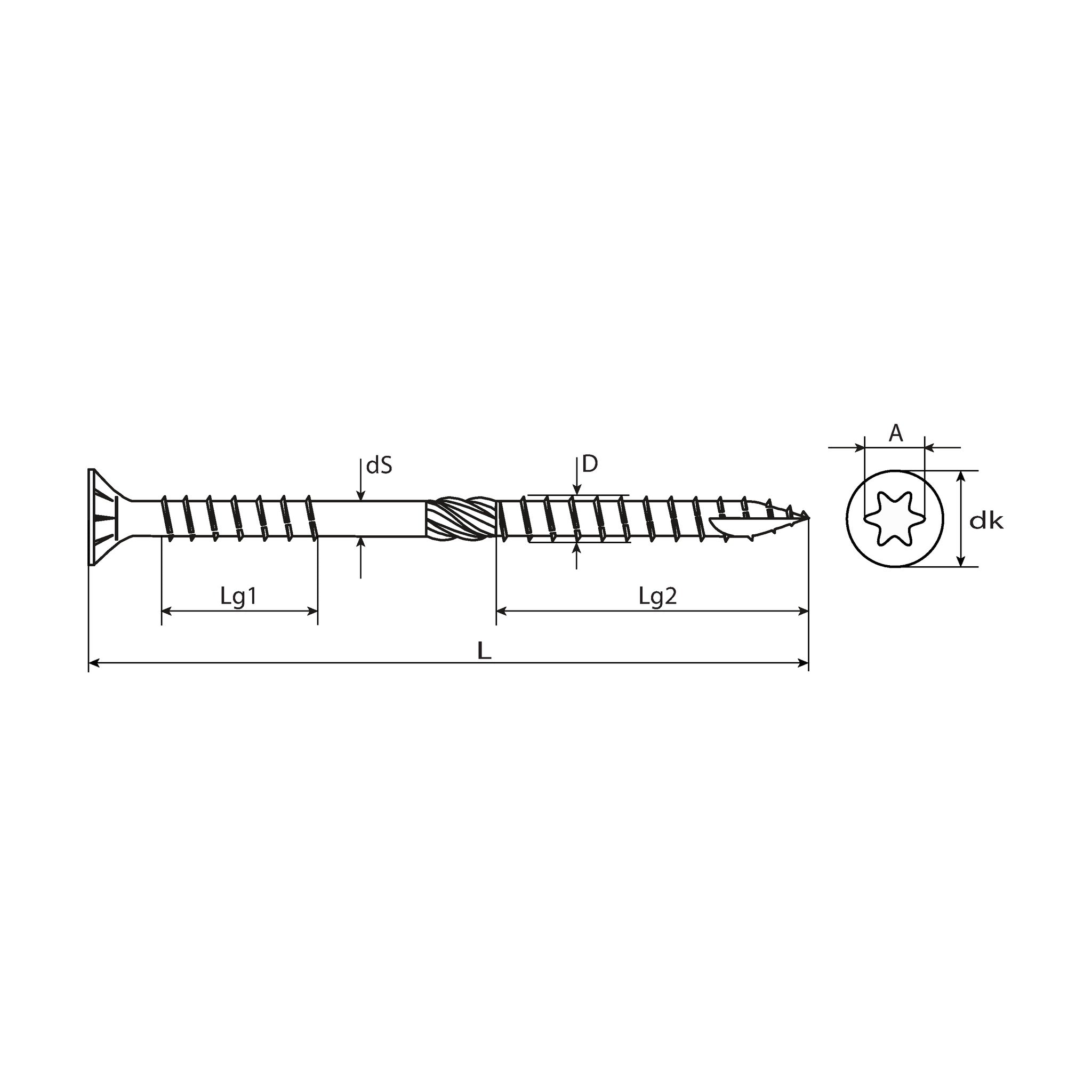 Holzbauschraube TX Senkkopf, Doppelgewinde, Stahl verzinkt, 8 mm: Produktansicht