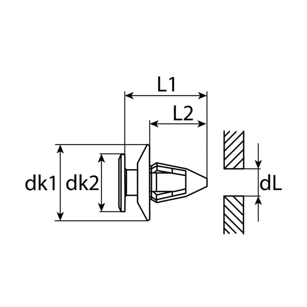 Kfz-Innenverkleidungsclip schwarz, dk 18 mm, L 21 mm, Bohrung 8 mm: Produktansicht