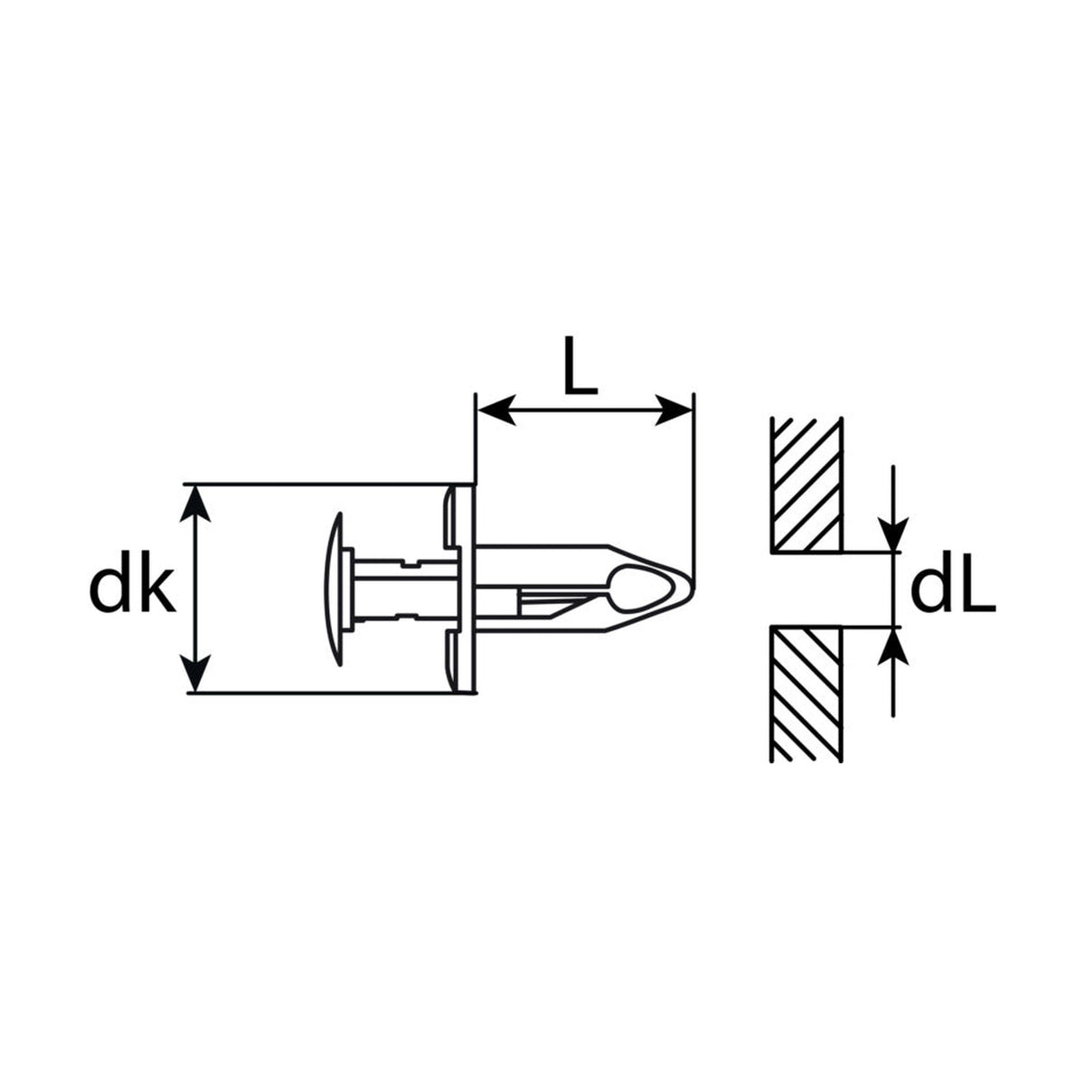 Kfz-Kunststoffspreizniet schwarz, dk 20 mm, L 21 mm, Bohrung 8 mm: Produktansicht