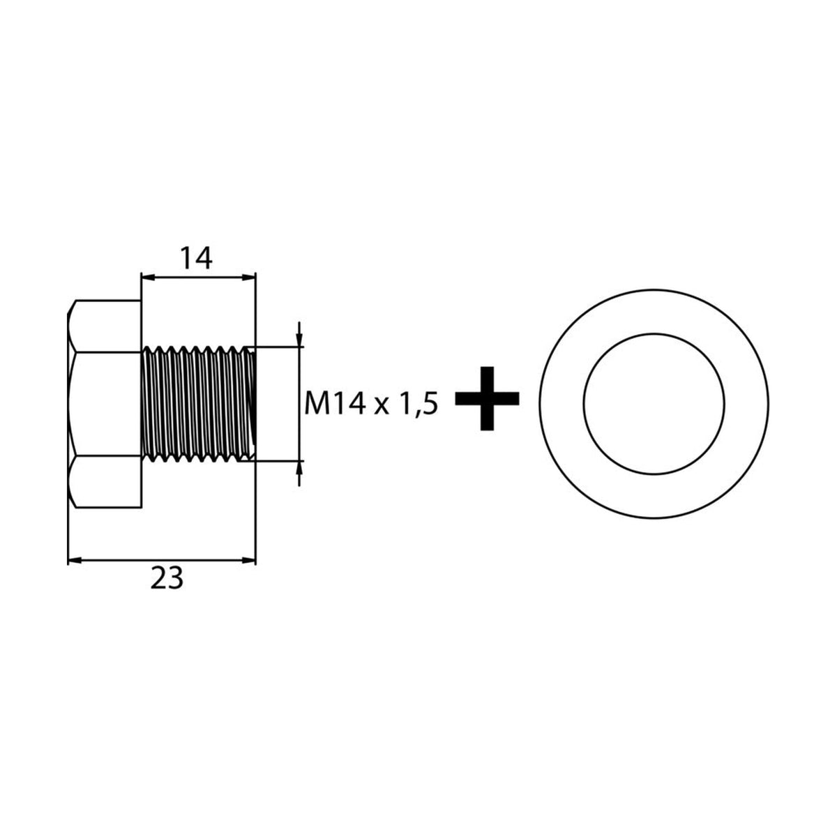 Kfz-Ölablassschraube M14 × 1,5 × 14 mit Dichtring, Stahl verzinkt: Produktansicht