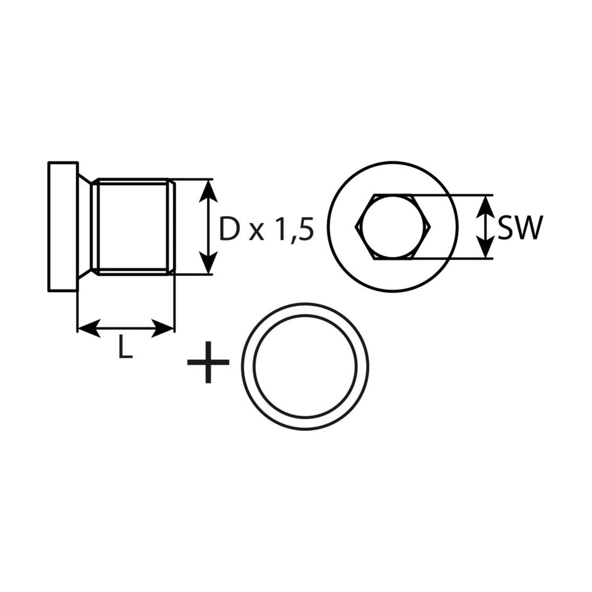 Kfz-Ölablassschraube M22 × 1,5 × 14,5 mit Dichtring, Stahl verzinkt: Produktansicht