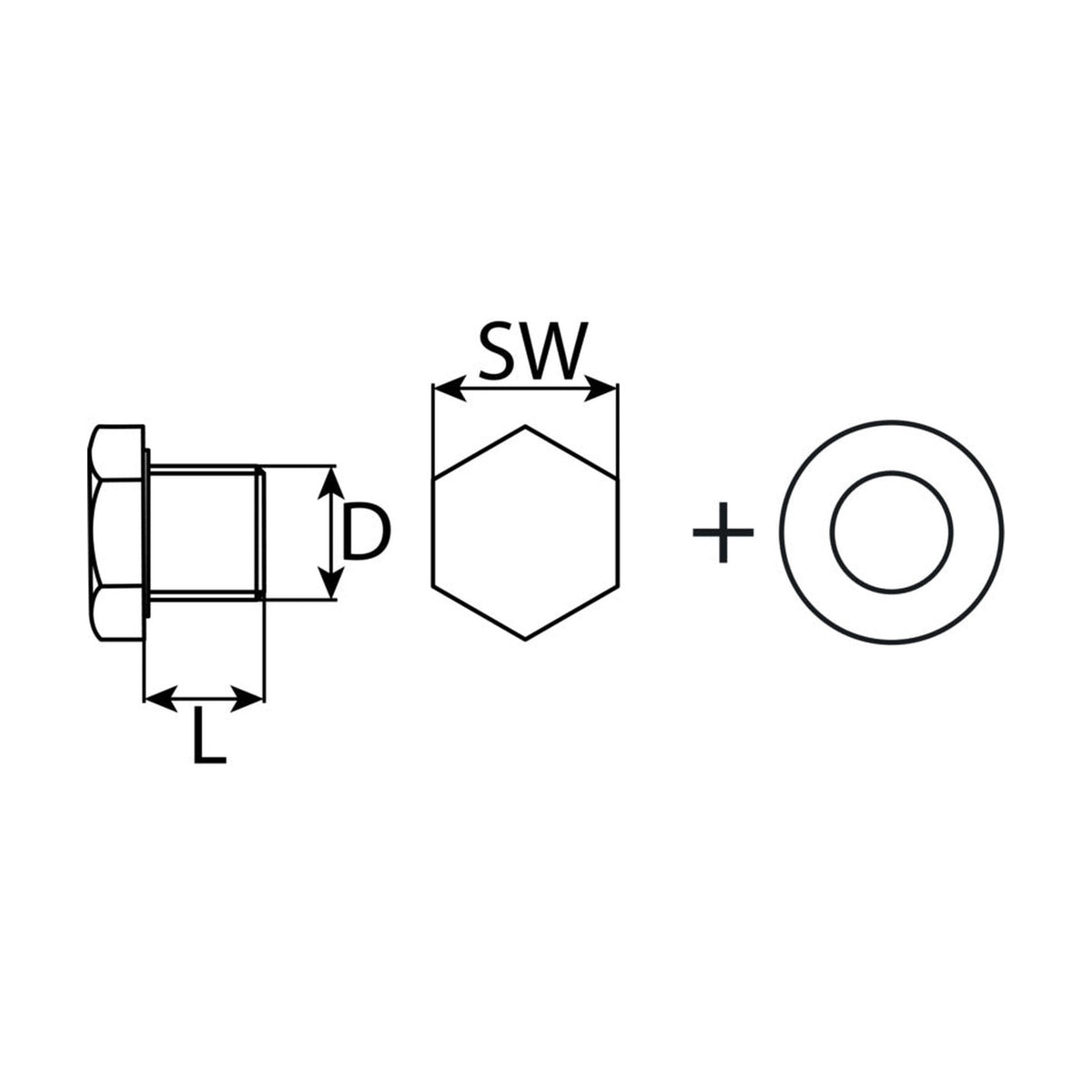 Kfz-Ölablassschraube R 3/8 Zoll × 11 mit Dichtring, Stahl verzinkt: Produktansicht
