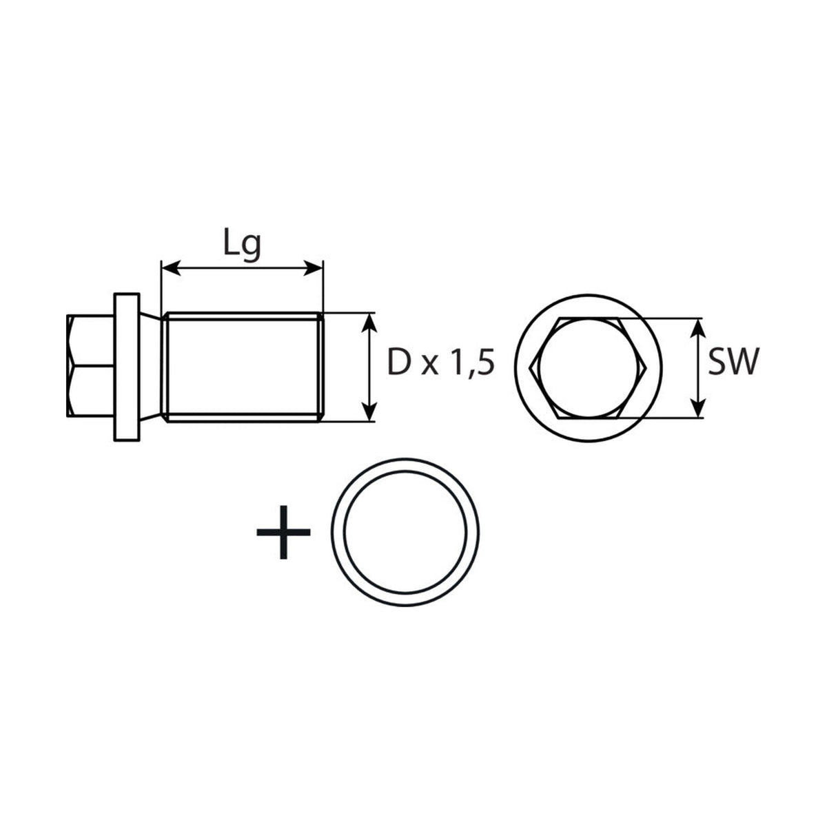 Kfz-Ölablassschraube M14 × 1,5 × 24 mit Dichtring, Zink-Lamelle: Produktansicht