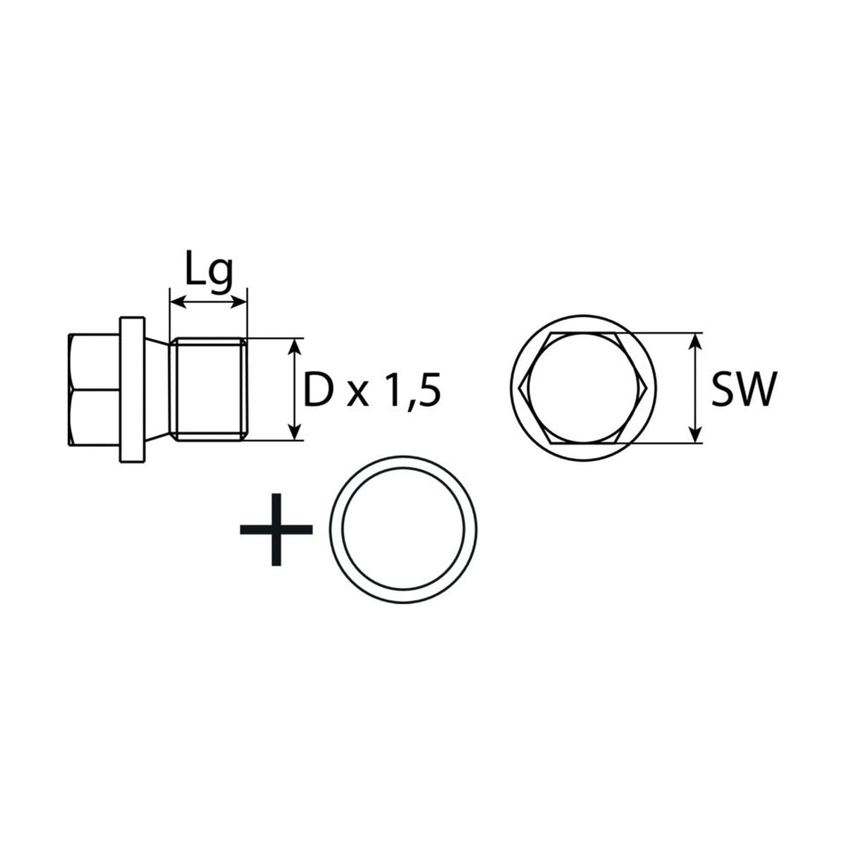 Kfz-Ölablassschraube M12 × 1,5 × 12 mit Dichtring, Zink-Lamelle: Produktansicht