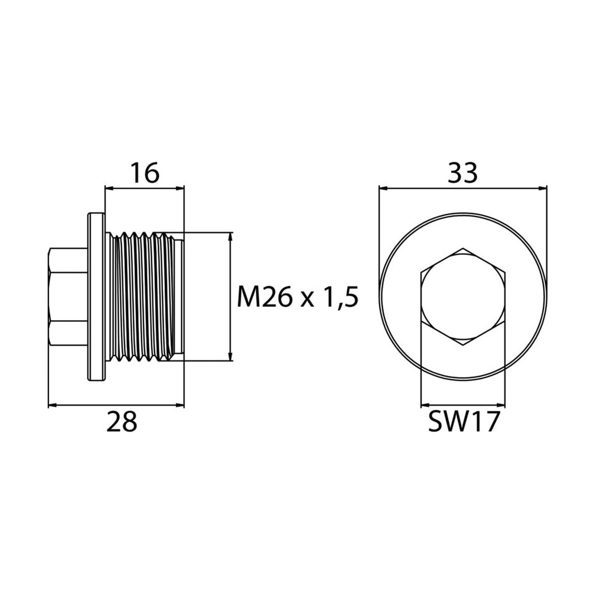 Kfz-Ölablassschraube M26 × 1,5 × 16 ohne Dichtring, Stahl verzinkt: Produktansicht