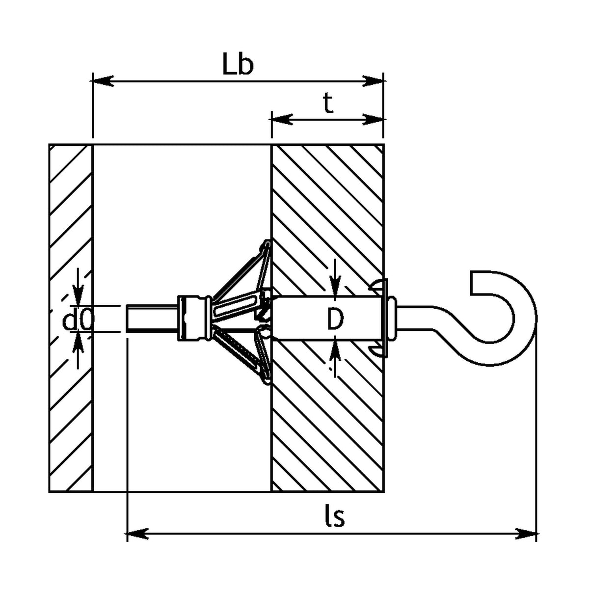 Metallhohlraumdübel mit Haken, Stahl verzinkt, M6 × 68: Produktansicht
