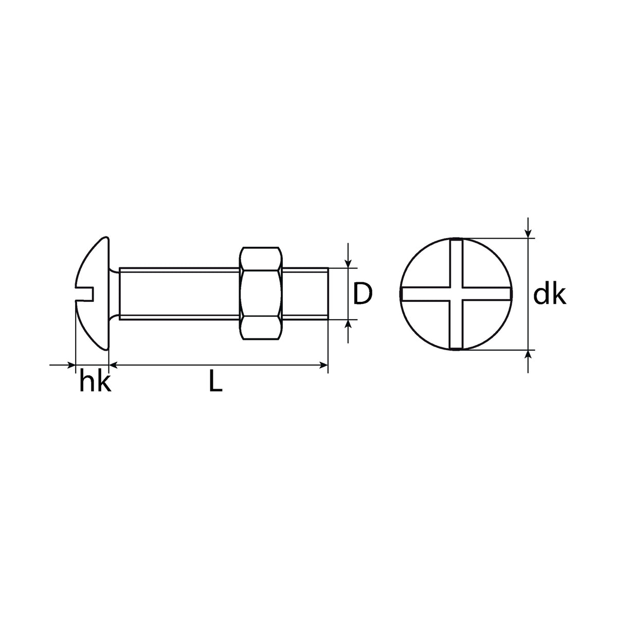 Möbelbauschraube SZ Flachrundkopf mit Mutter, Stahl verzinkt: Produktansicht