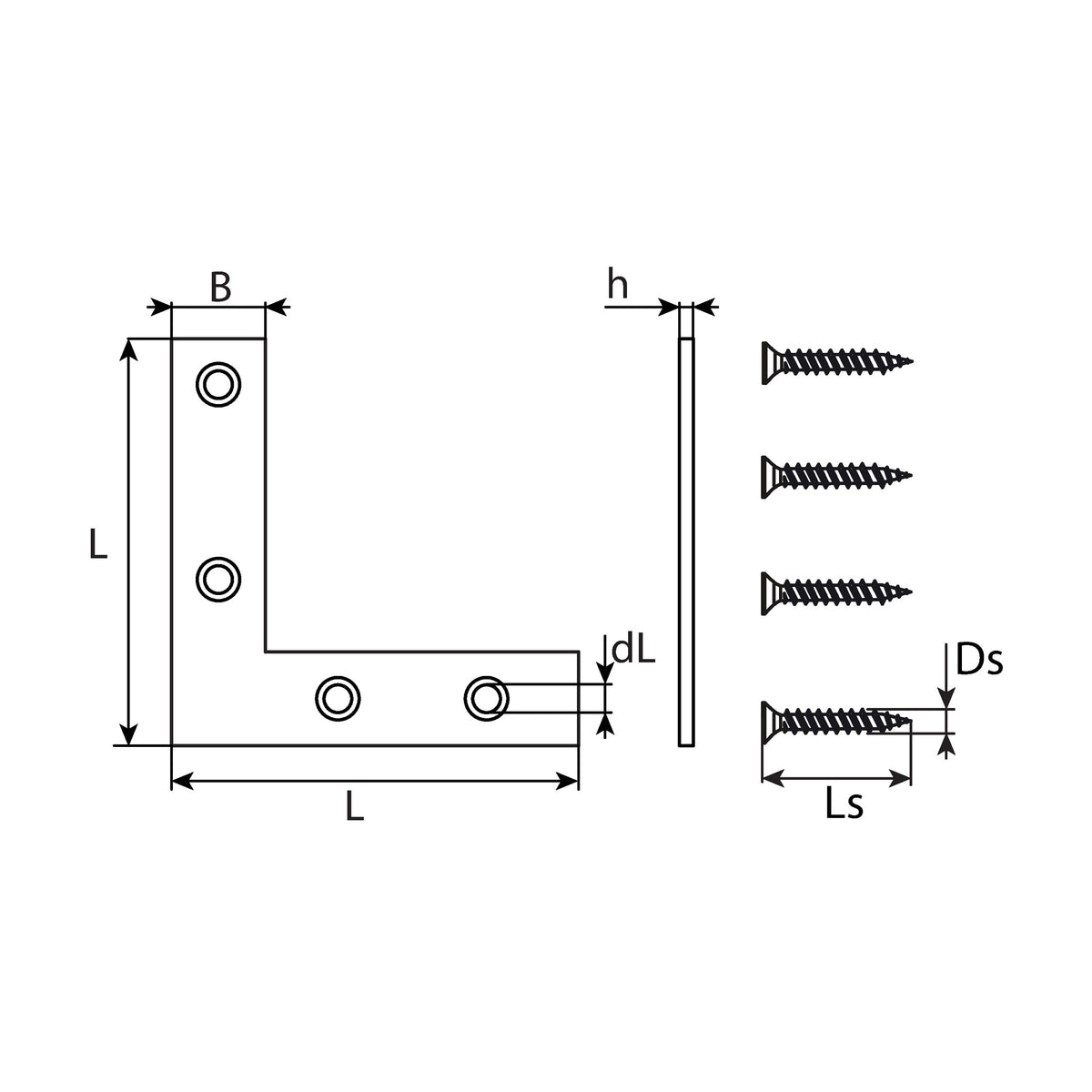 Möbelflachwinkel mit Schrauben, Stahl vermessingt, 50 × 10 × 1,3 mm: Produktansicht