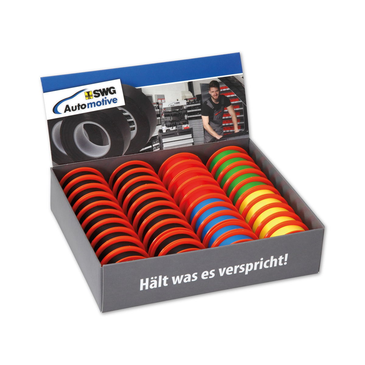 Thekenaufsteller Isolierband, 5 Farben, 15 mm × 10 m, 40-teilig: Produktansicht