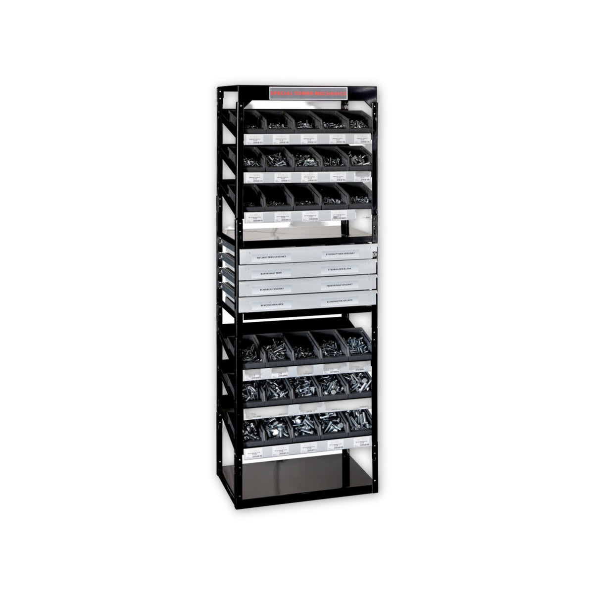 Werkstattregal DIN- und ISO-Teile schwarz, 1.620 × 540 × 360 mm: Produktansicht