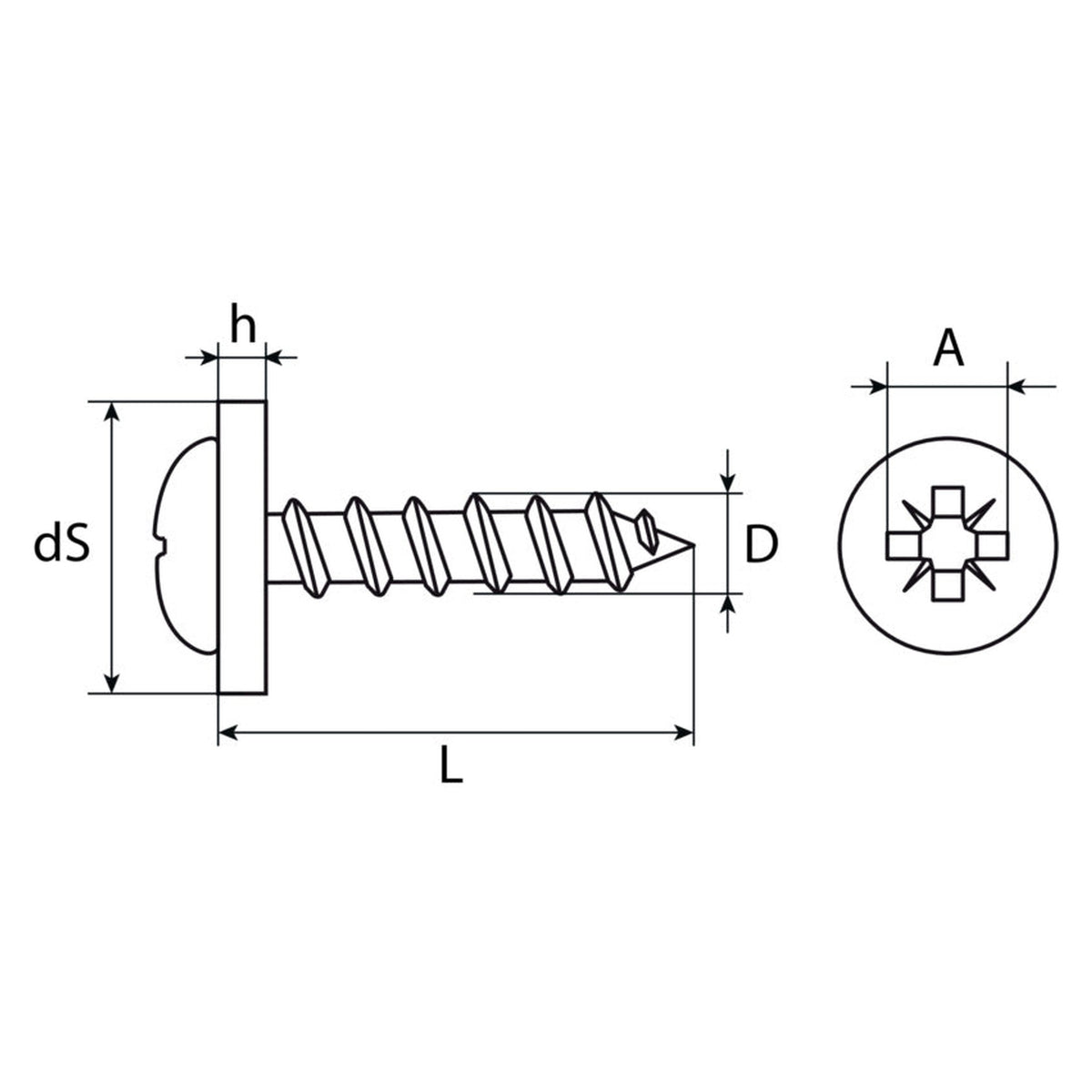 Fensterbankschraube PZ Pan Head mit Scheibe, Edelstahl A2, 3,9 mm: Produktansicht