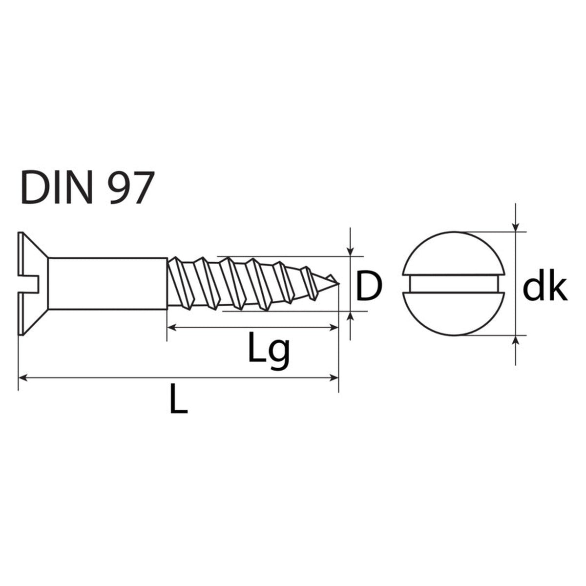 Holzschraube SZ Senkkopf, Messing blank, DIN 97: Produktansicht