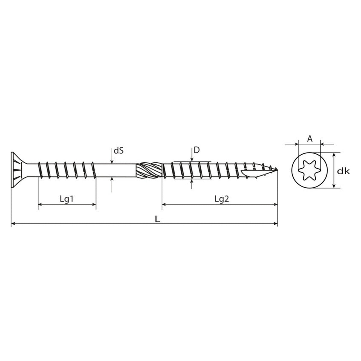 Holzbauschraube TX Senkkopf, Doppelgewinde, Stahl verzinkt, 8 mm: Produktansicht