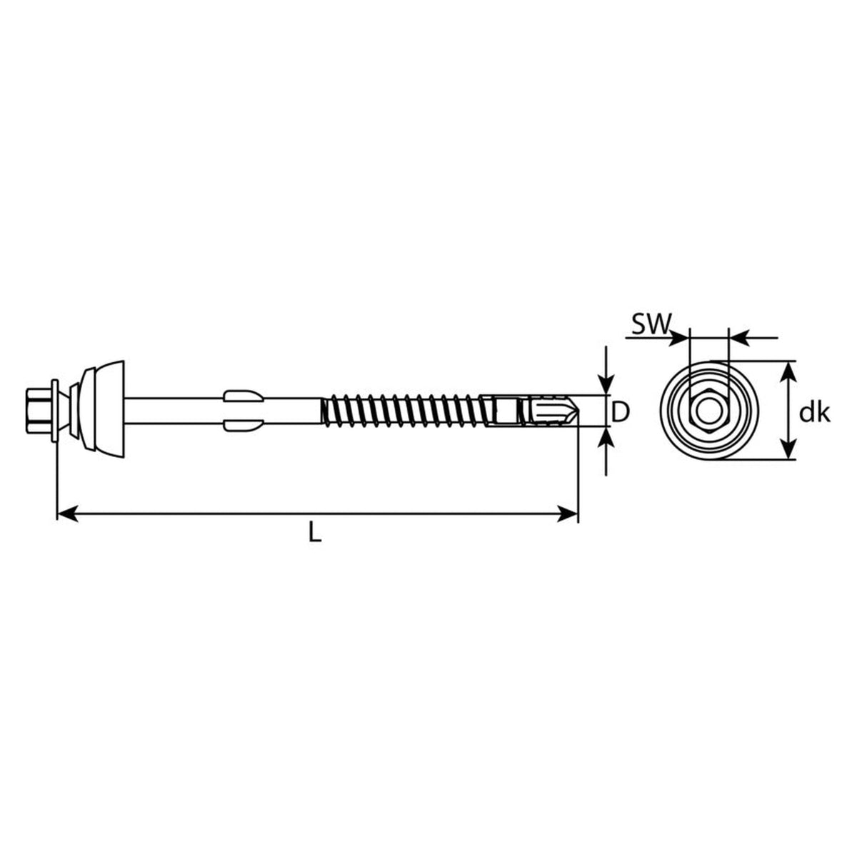 Faserzementplattenschraube Sechskantkopf, Edelstahl A2, 6,5 × 130 mm: Produktansicht