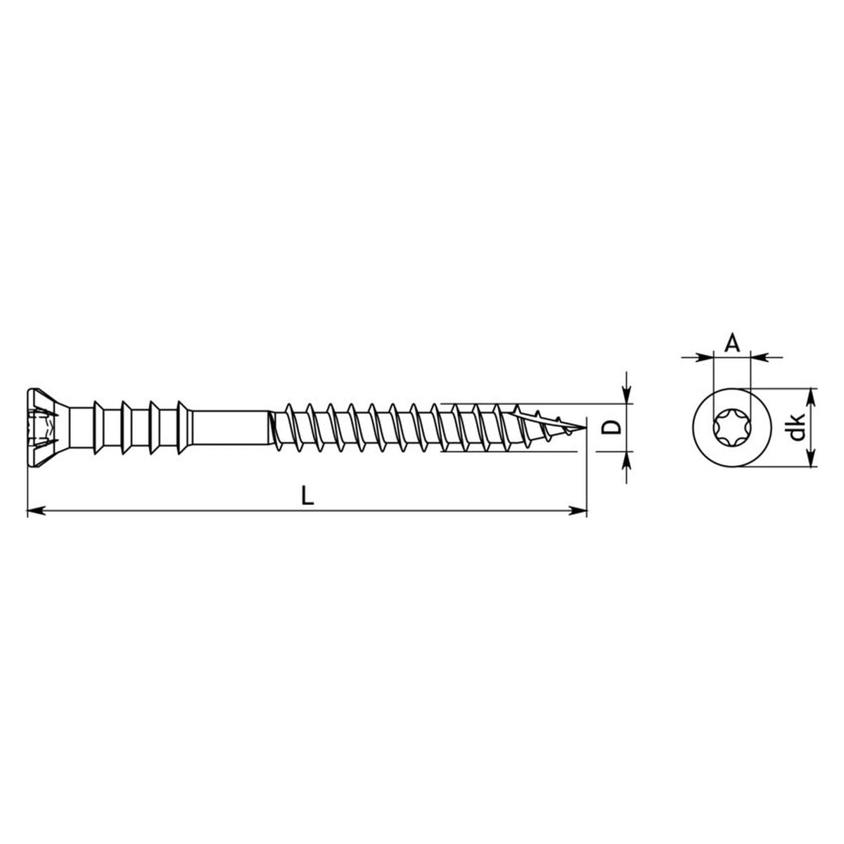 Justierschraube TX Senkkopf Holz/Holz mit Bit, Stahl verzinkt, 6 mm: Produktansicht