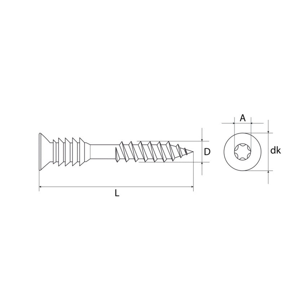 Justierschraube TX Senkkopf Holz/Beton mit Bit, Stahl verzinkt, 6 mm: Produktansicht