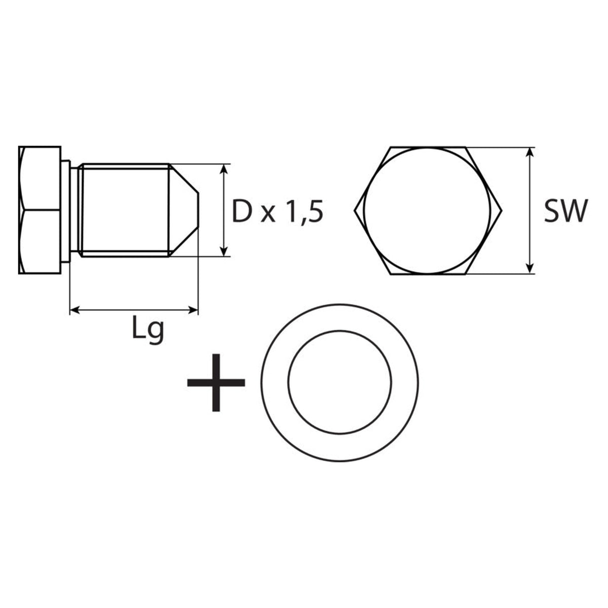 Kfz-Ölablassschraube M14 × 1,5 × 16 mit Dichtring, phosphatiert: Produktansicht