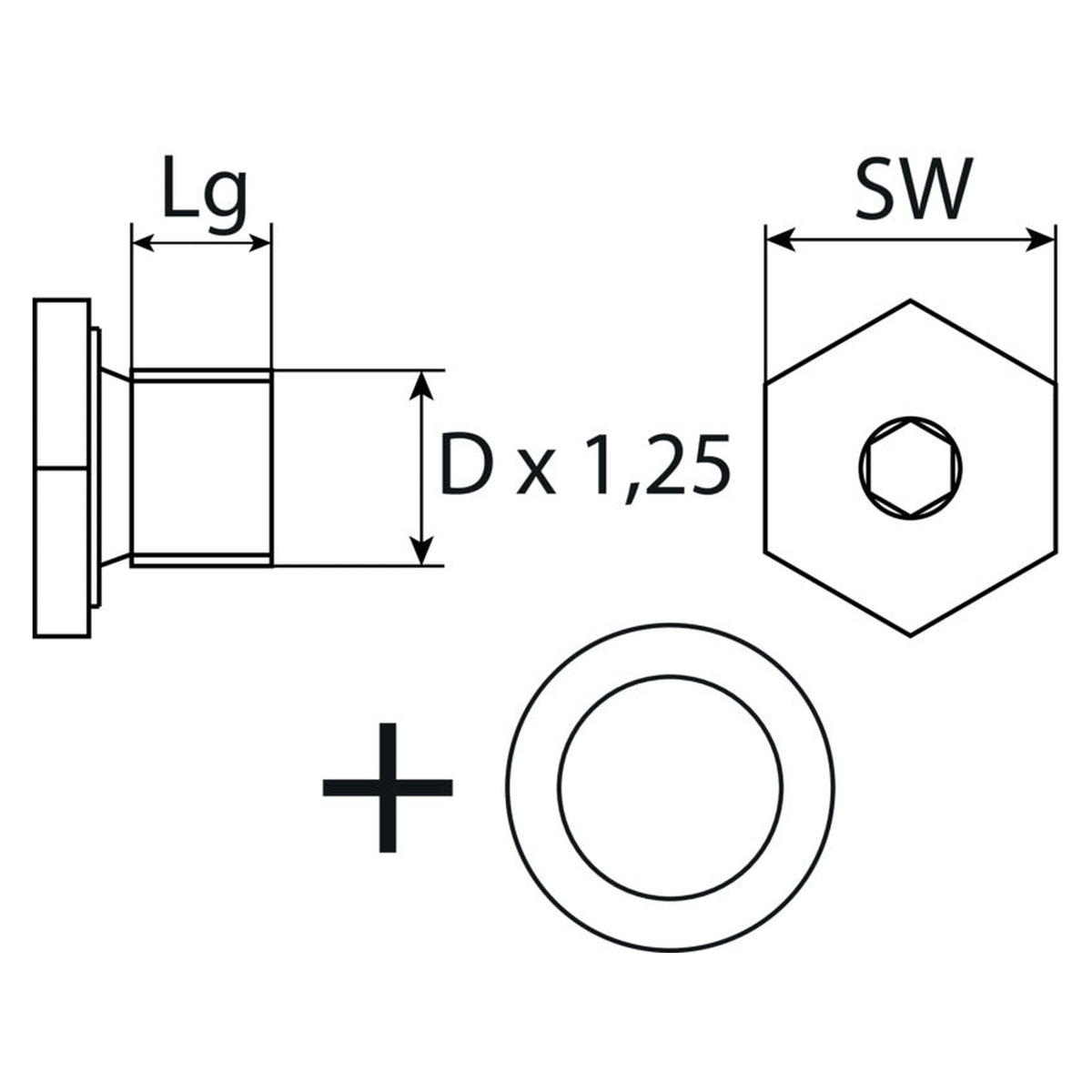 Kfz-Ölablassschraube M14 × 1,25 × 12,5 mit Dichtring, Stahl verzinkt: Produktansicht