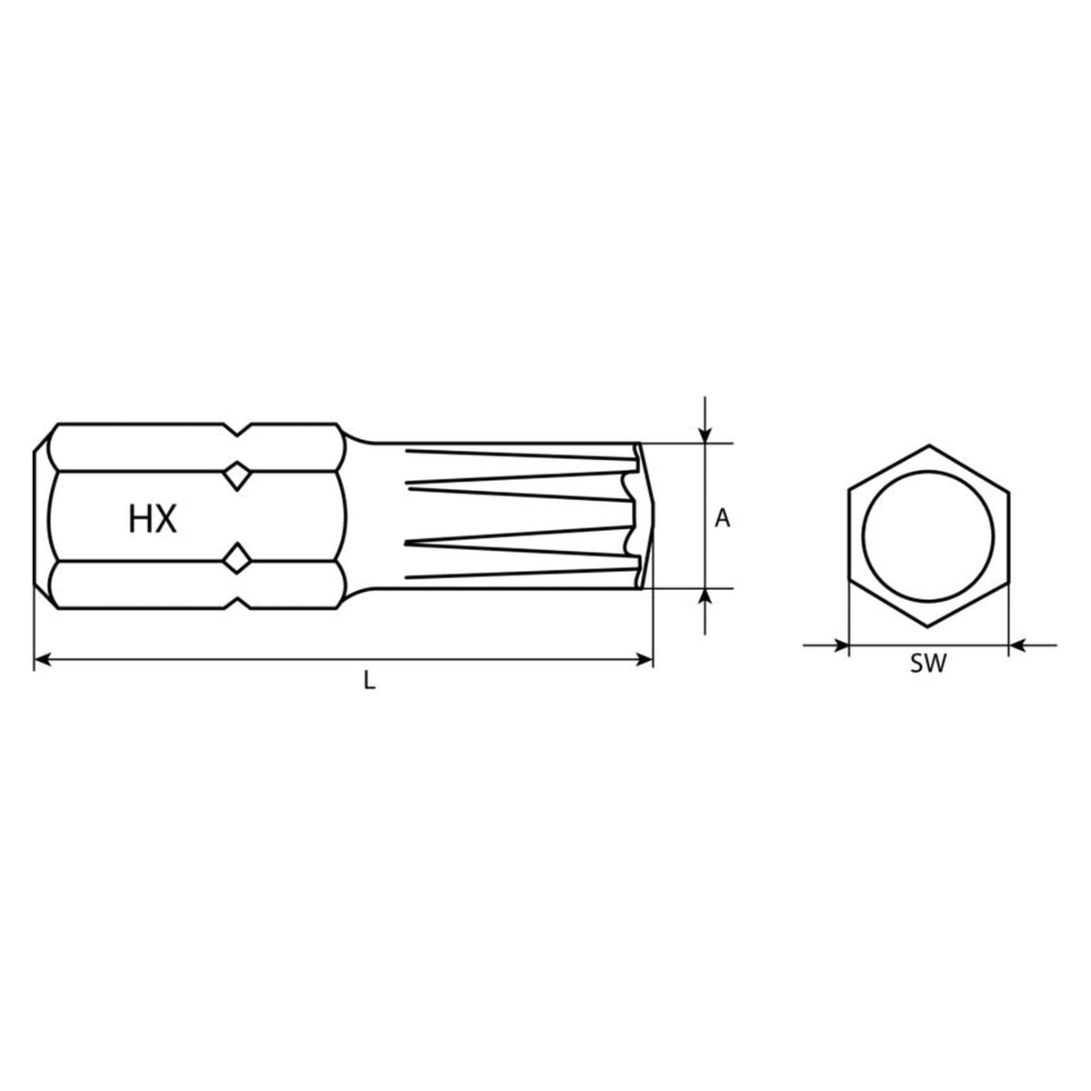 Bit HX, legierter Werkzeugstahl, 1/4 Zoll, 25 mm: Produktansicht