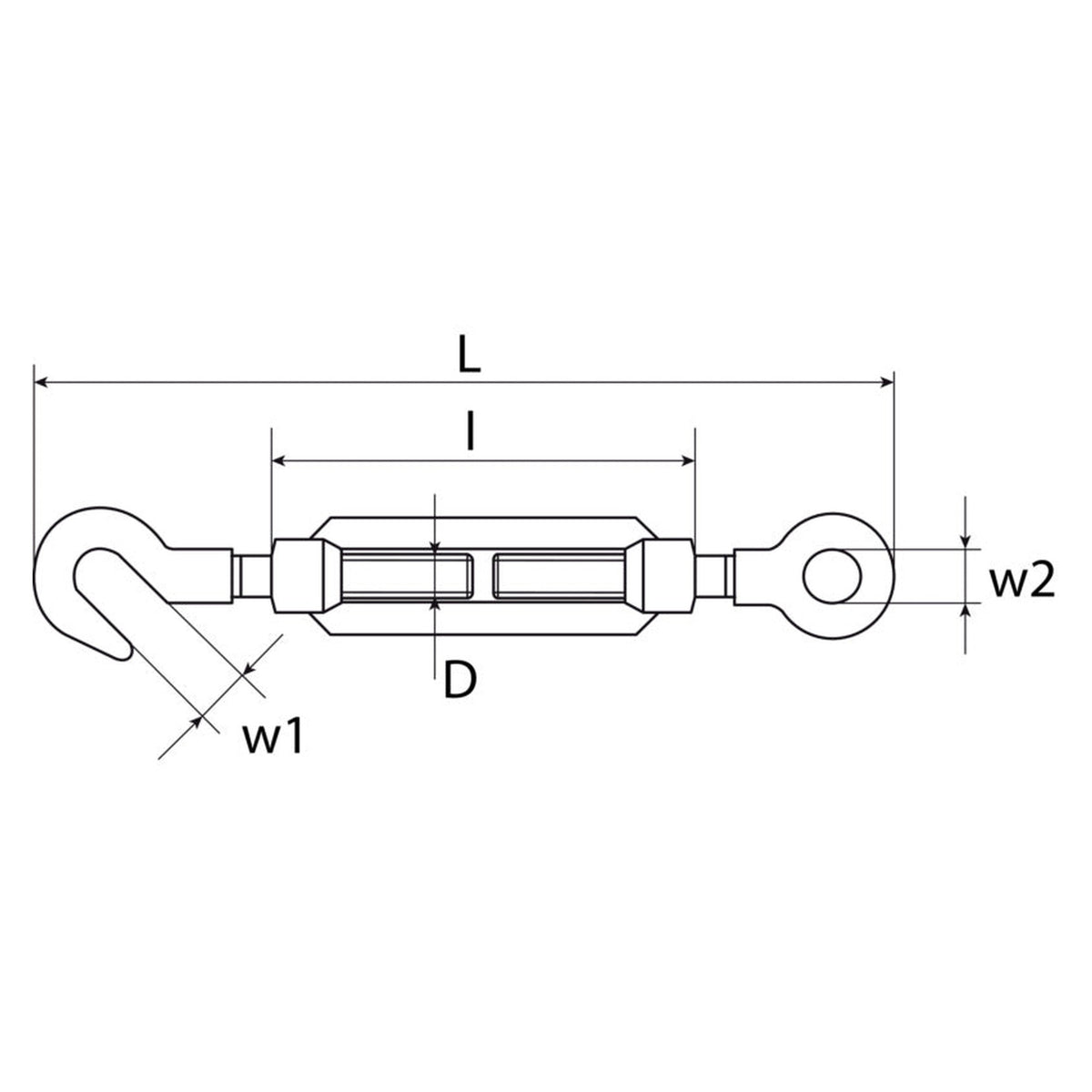 Spannschloss Haken und Öse M10 × 125, Stahl verzinkt, DIN 1480: Produktansicht