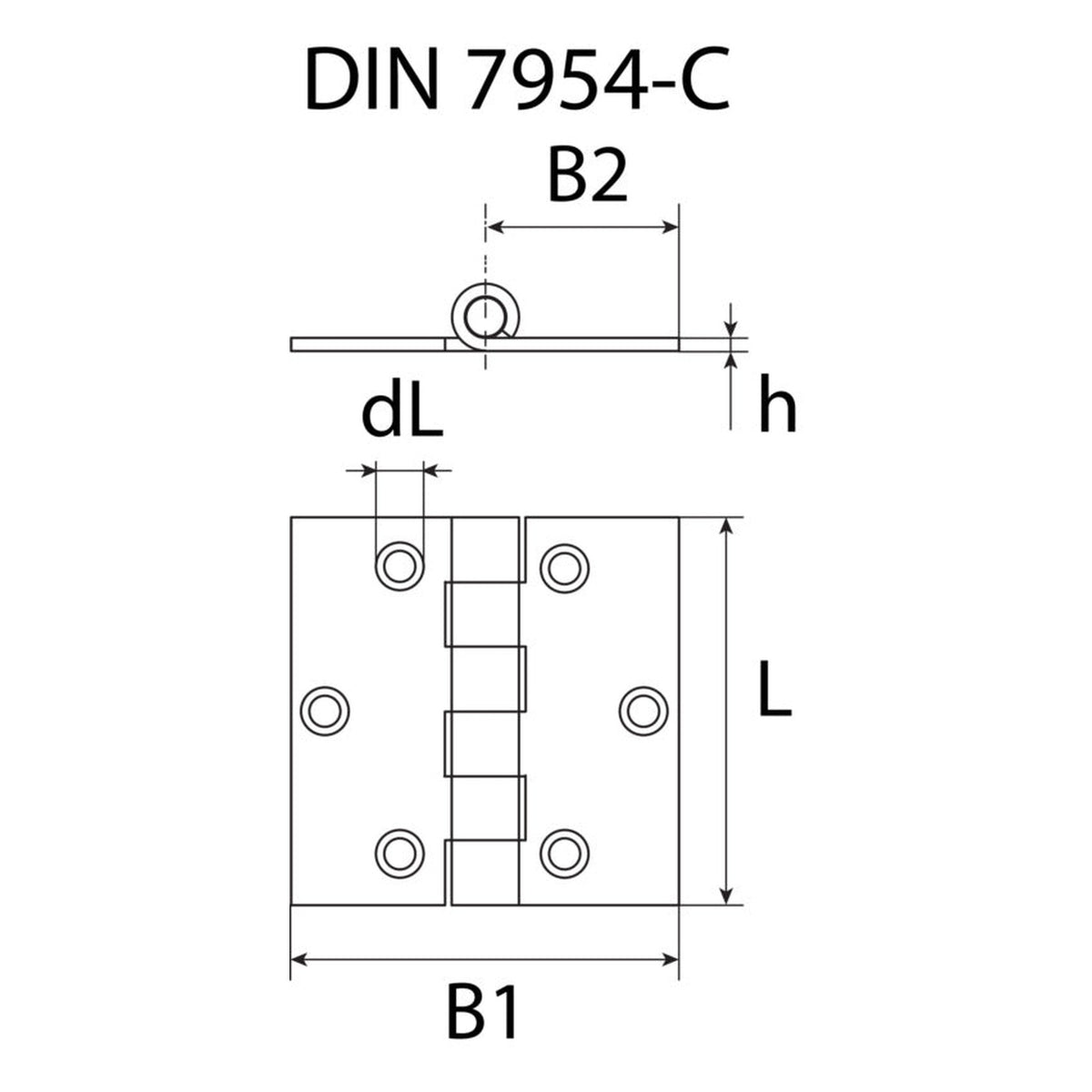 Scharnier kantig gerollt, Stahl verzinkt, DIN 7954 Form C: Produktansicht