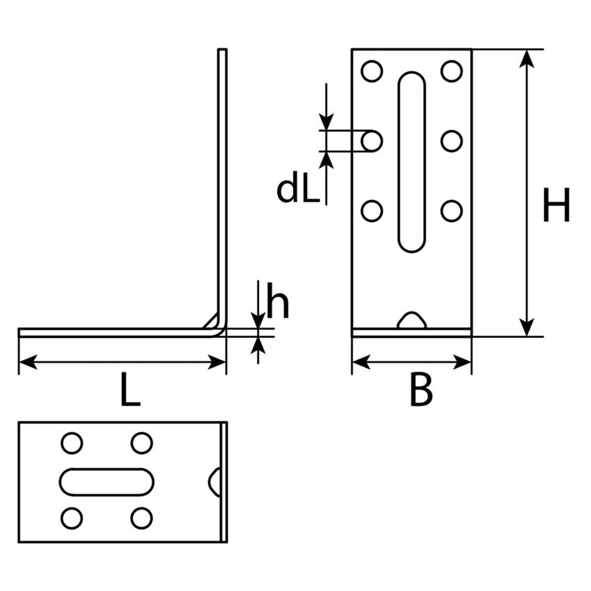 Winkelverbinder mit Langloch, Stahl sendzimirverzinkt, 50 × 30 × 2 mm: Produktansicht