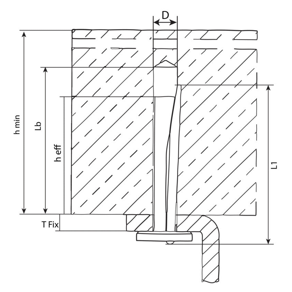 Deckennagel für Beton, Stahl verzinkt, 6 mm, Verankerung 32 mm: Produktansicht