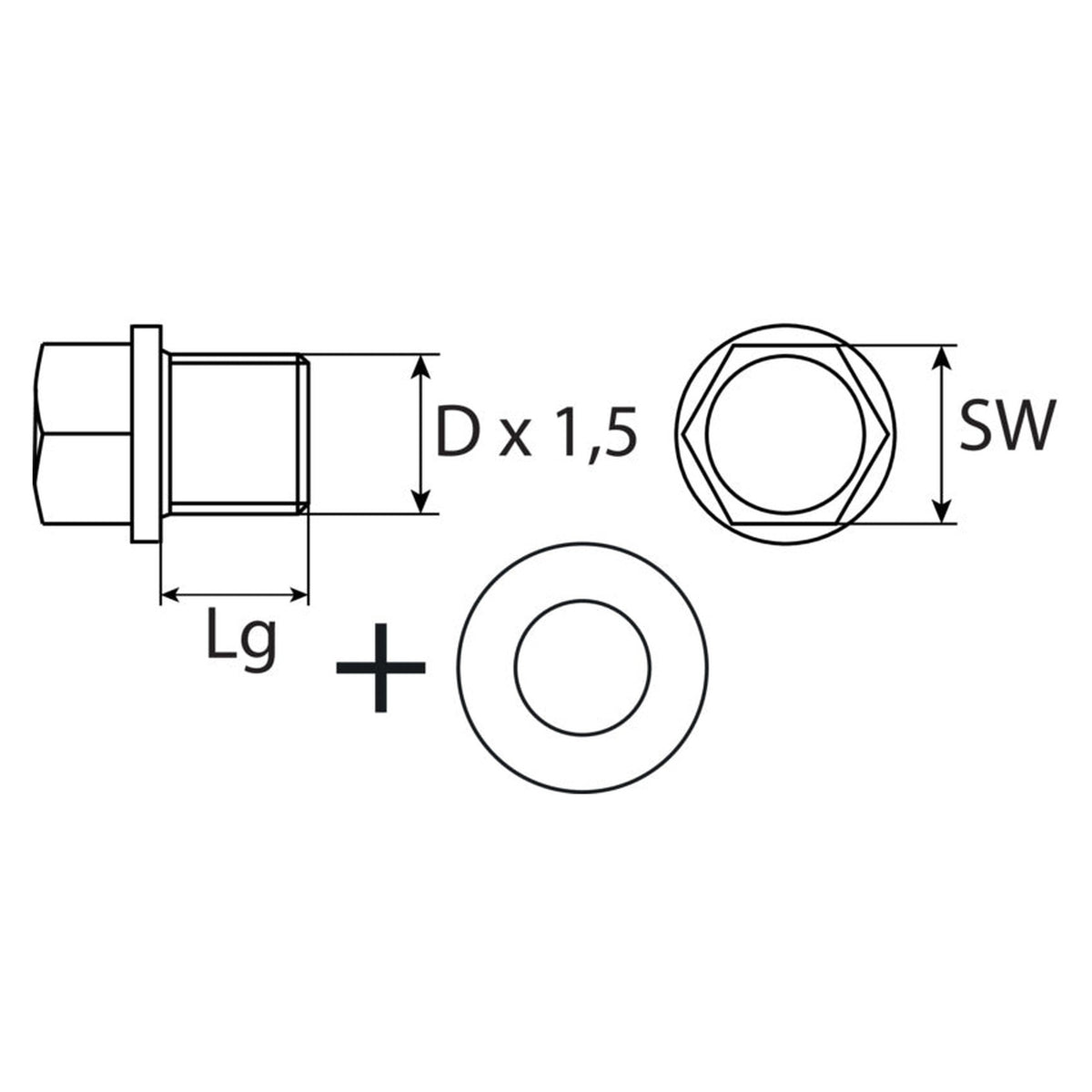 Kfz-Ölablassschraube M22 × 1,5 × 14 mit Dichtring, Stahl verzinkt: Produktansicht