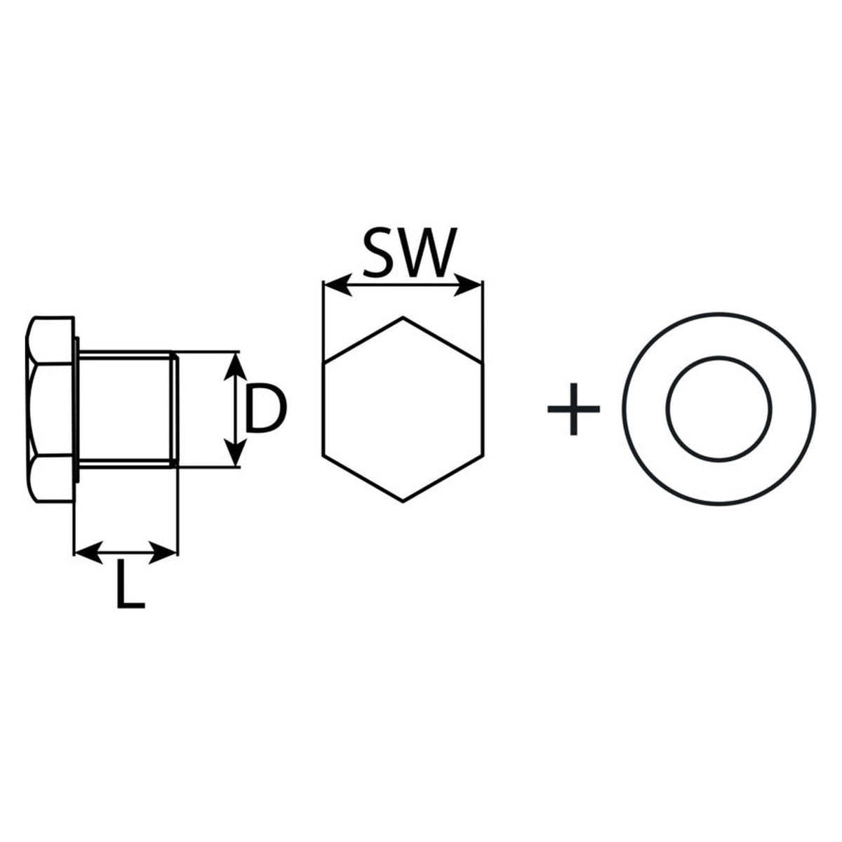 Kfz-Ölablassschraube R 3/8 Zoll × 11 mit Dichtring, Stahl verzinkt: Produktansicht