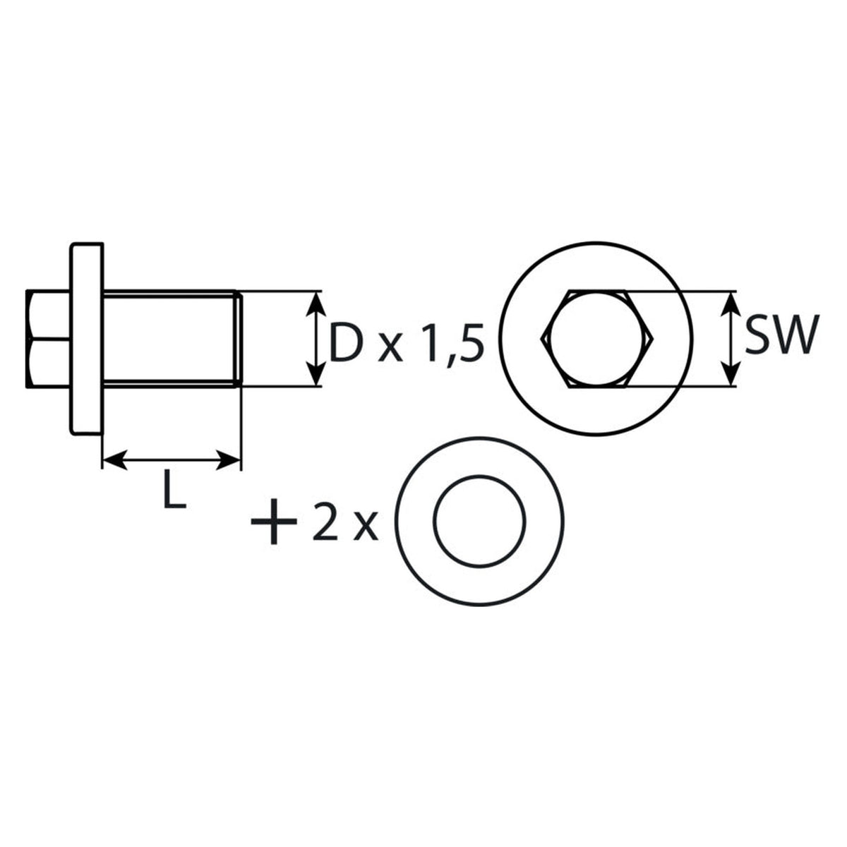 Kfz-Ölablassschraube M14 × 1,5 × 16 mit Dichtring, Stahl blank: Produktansicht