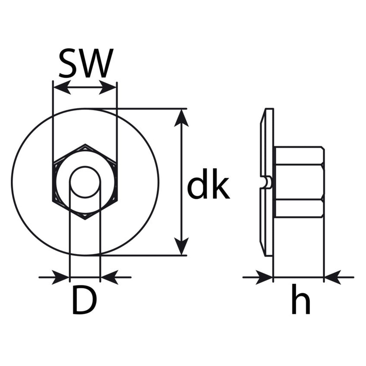 Kfz-Plastikmutter schwarz, SW 10, dk 24 mm: Produktansicht
