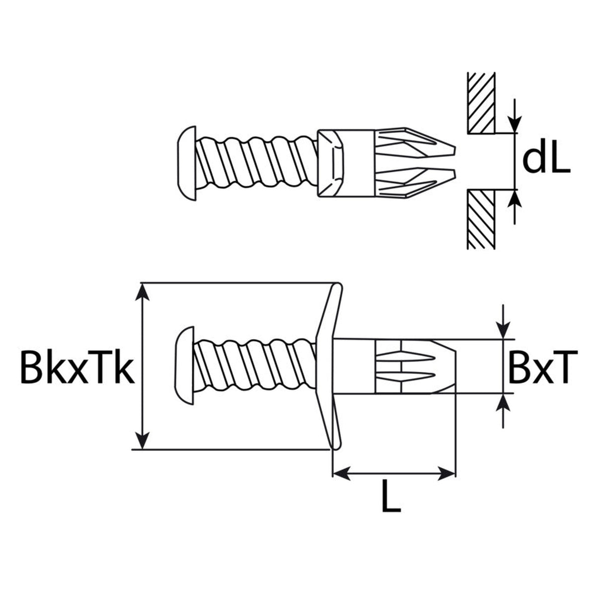 Kfz-Schraubniet vierkant schwarz, Kopf 15 × 7 mm, L 13,7 mm: Produktansicht