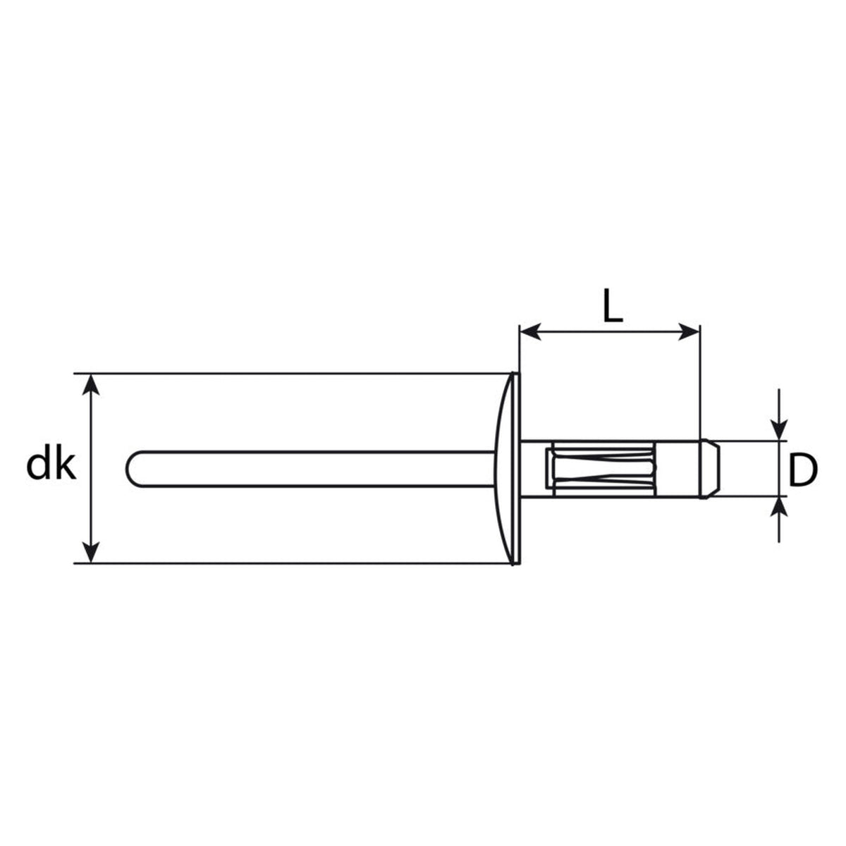 Kfz-Blindniet, Stahl, dk 9,8 mm, Hülse 4,8 × 11 mm: Produktansicht