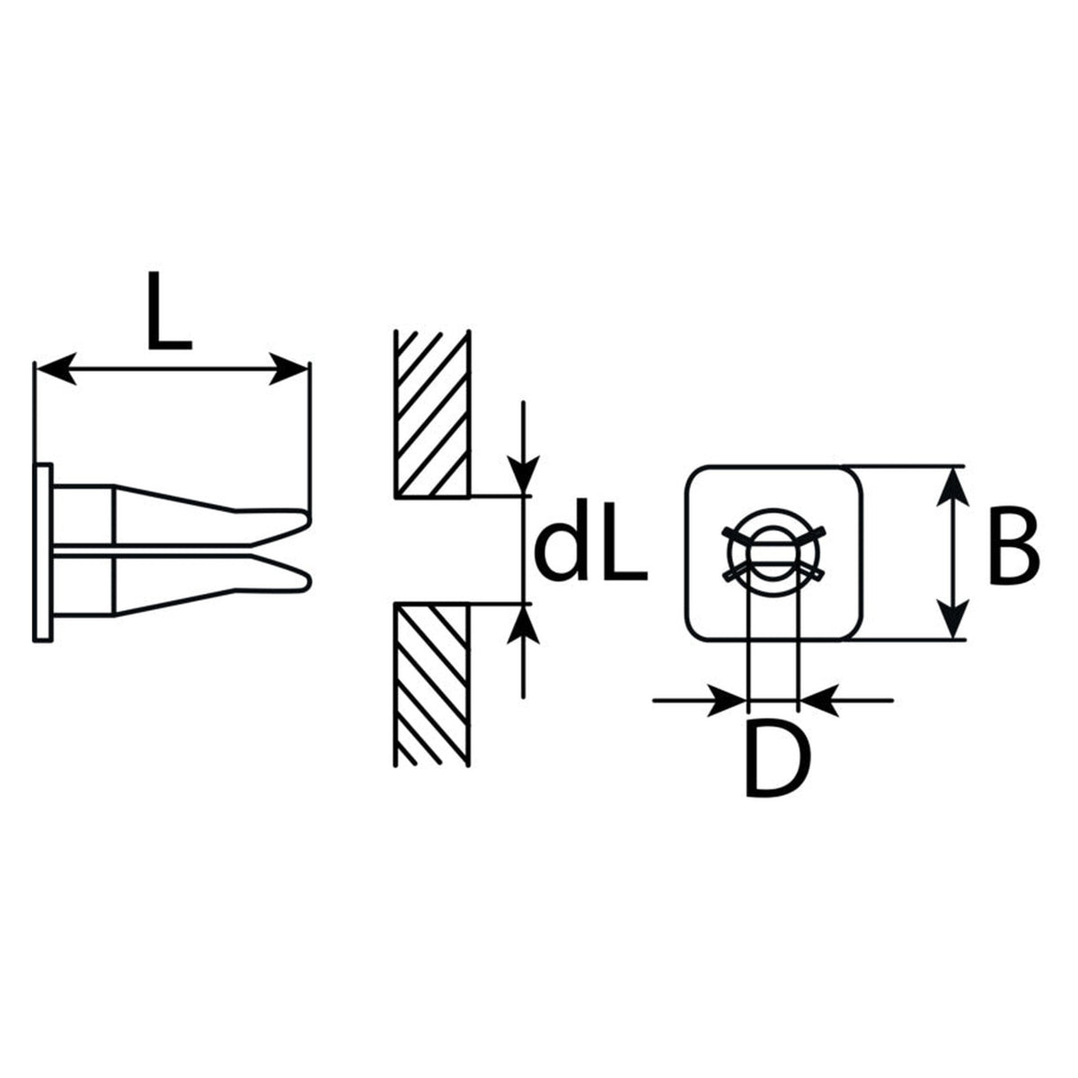 Kfz-Spreizmutter farblos, L 15 mm, Kopfbreite 9,6 mm: Produktansicht