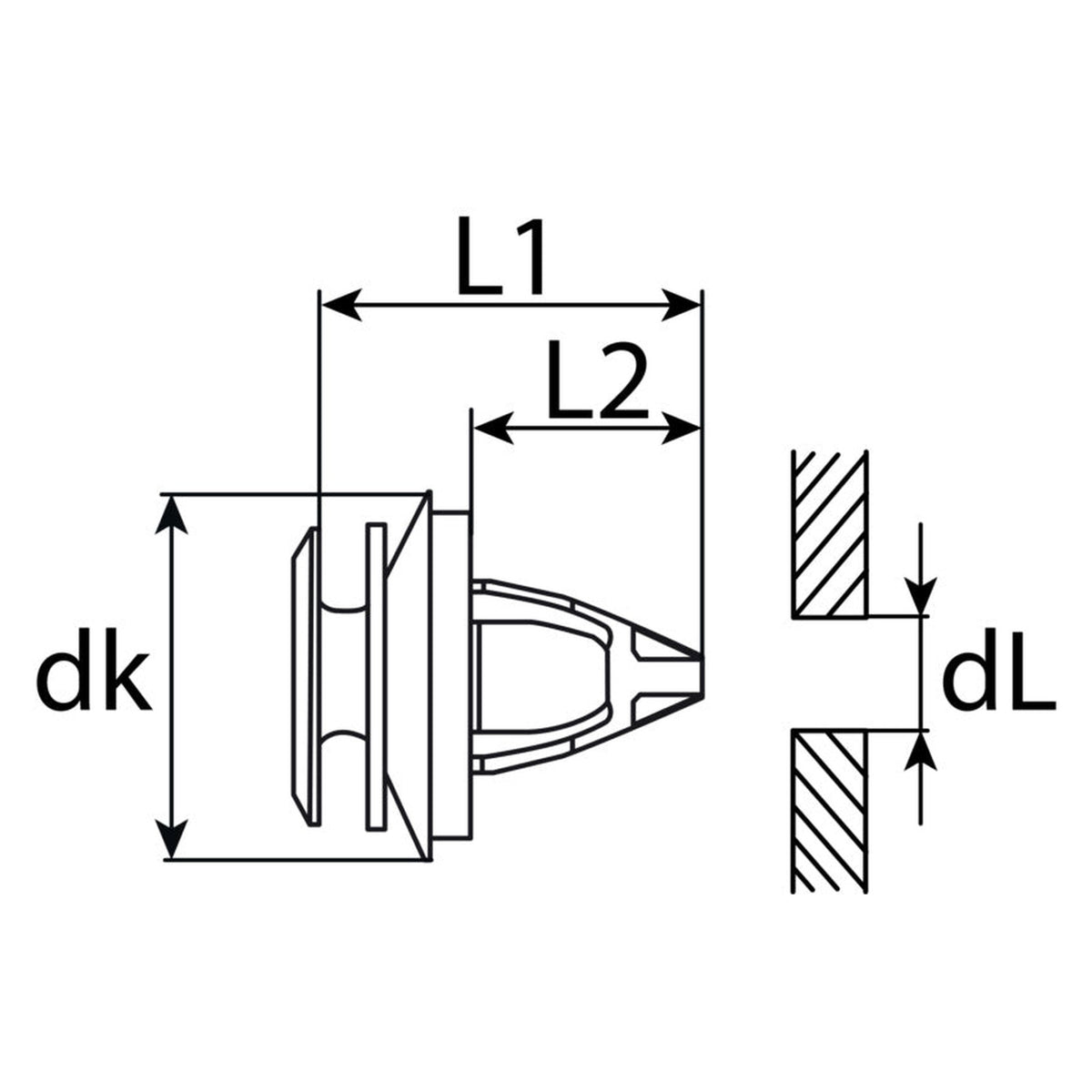 Kfz-Innenverkleidungsclip mit Gummidichtung, dk 18 mm, L 21 mm: Produktansicht