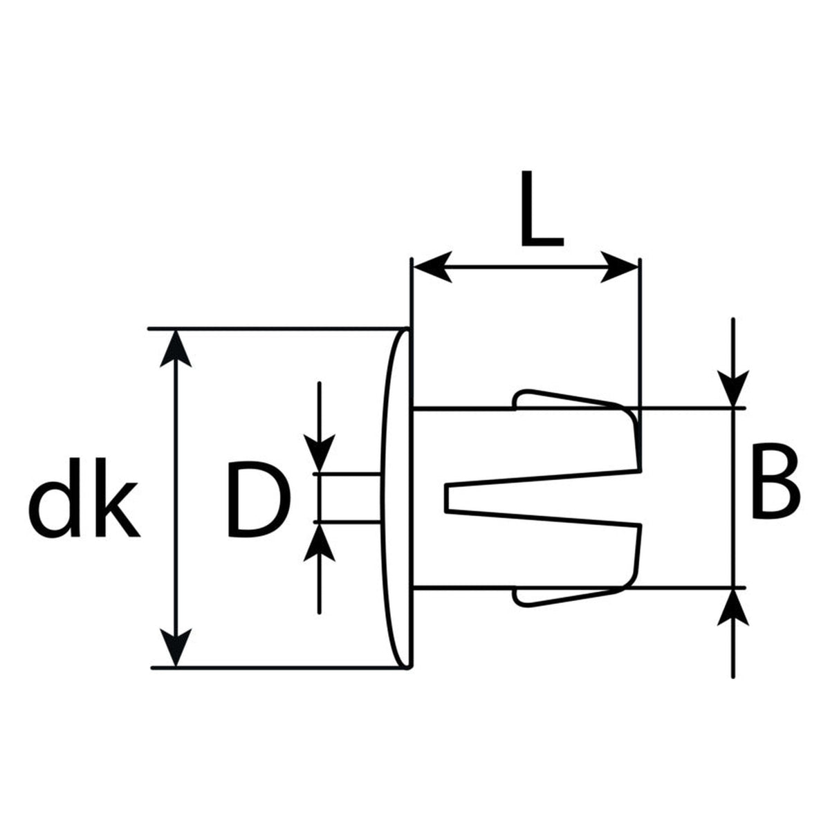 Kfz-Spreizmutter farblos, dk 12 mm, L 8 mm: Produktansicht